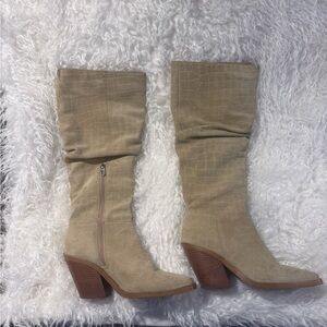 Vince Camuto Tan Croc-Embossed Heeled Boots